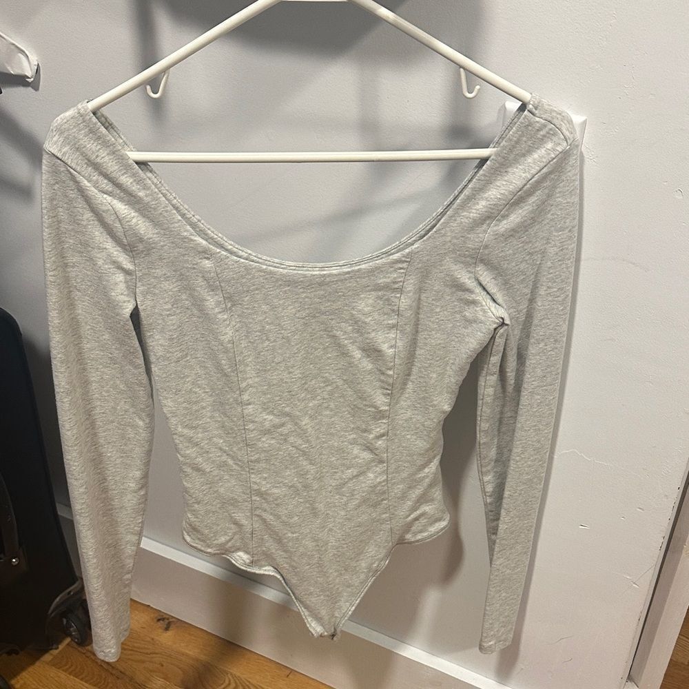 Abercrombie & Fitch Light Gray wide neck bodysuit
